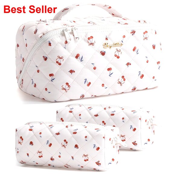 Handbags - Large Capacity Travel Makeup Bag Set, 3 Pcs Quilted Water-Resistant Organizer